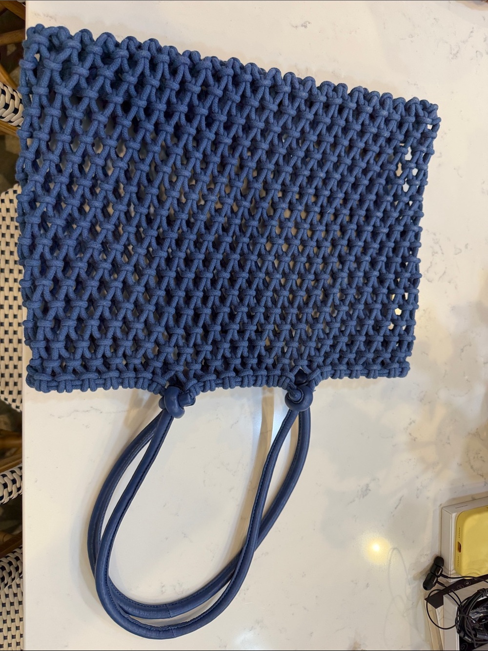 Clare V Blue Knotted Macramé Tote